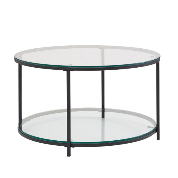 Wohnling salontafel 80x80x45 cm glas/metaal woonkamertafel rond modern, salontafel met opbergruimte, salontafel met opbergvak, WL6.610