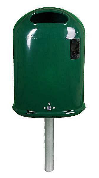Renner ovale afvalbak, ca. 45 L, met bodemlediging, asbak in chroom design, met rail, sleutel, verzinkt, gecoat, mosgroen, 7035-10PB 6005