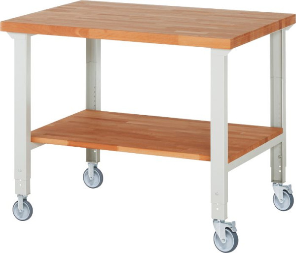 RAU verrijdbare werkbank (in hoogte verstelbaar) 7000-7, 1250x900x950-1000mm, elk 2 bokwielen en zwenkwielen, 05-7000-7-129B4H22.12