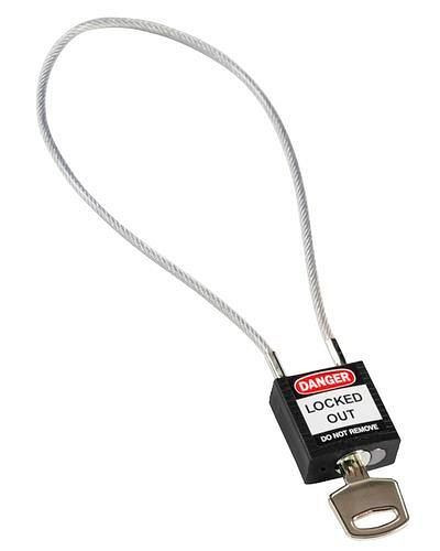 Brady compact veiligheidsslot, verschillend sleutelverdeling, met kabelbeugel 400 mm, zwart, 244341