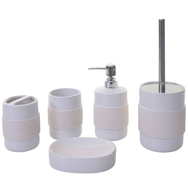 Mendler 5-delige badkamerset HWC-C73, toiletset, badkamerset, badkameraccessoires, keramiek, wit, 61684