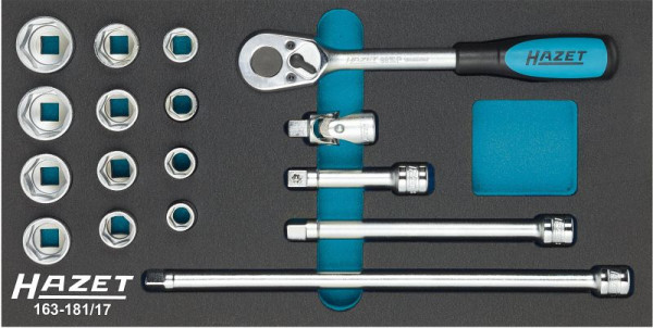 Hazet dopsleutelset, hol 10 mm (3/8 inch), buitenzeskant trekprofiel, 163-181/17