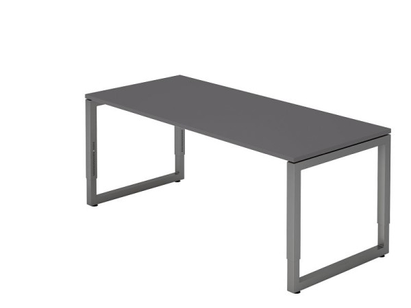 Hammerbacher bureau O-voet vierkant 180x80cm grafiet/grafiet, rechthoekige vorm met zwevend tafelblad, VRS19/G/G