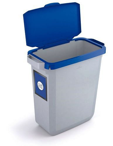 VAR-prullenbak van polyethyleen (PE), 60 liter, grijs, blauwe scharnierende deksel, met informatieframe, 311654