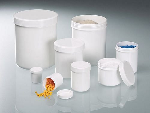 DENIOS verpakkingscontainer met schroefdeksel, van PP, wit, autoclaveerbaar, 1000 ml, 48 stuks, 309740