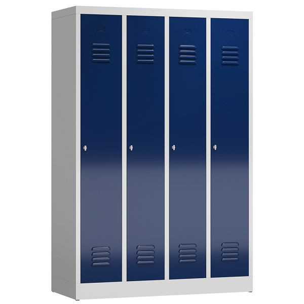 Lüllmann ClassiX kledingkast, 4 vakken, 1800 x 1185 x 500 mm, lichtgrijs/gentiaanblauw, X-510141