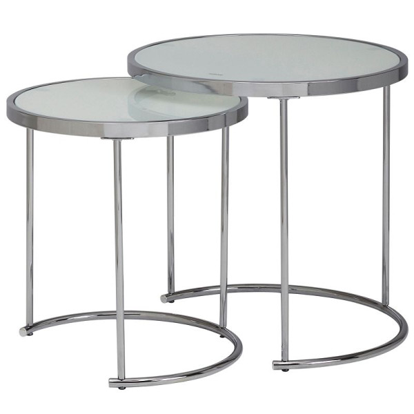 Wohnling Design bijzettafel rond Ø 50/42 cm - 2 delig witzilver met glazen blad, WL5.986