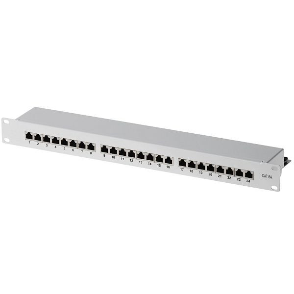 Helos patchpaneel Cat 6A 19" 1U 24 poort lichtgrijs, 146867