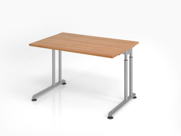 Hammerbacher bureau ZS12, 120 x 80 cm, blad: walnoot, 25 mm dik, ABS dikke rand, rechthoekige vorm, zilver, VZS12/N/S