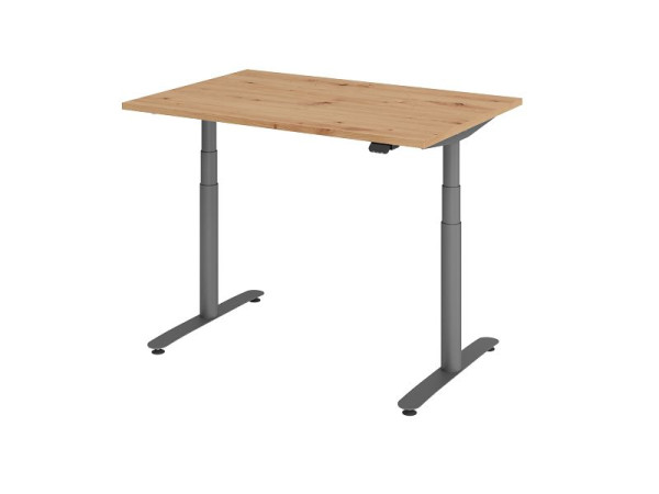 Hammerbacher zit-sta bureau elektrisch 120x80cm knoestig eiken/grafiet, VXDLR12/R/G
