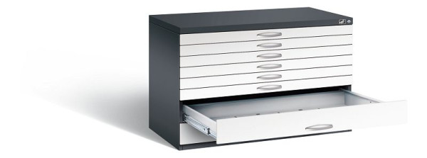 C+P platte archiefkast serie 7100_7200, H760xB1100xD765mm, kleur: zwartgrijs / verkeerswit, beugelgreep, 7101-200 S10308