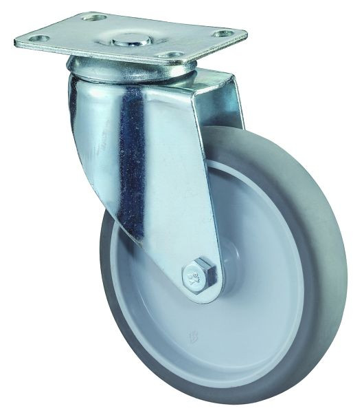 BS-rollen Zware apparatuurrol, breedte 31 mm, Ø125 mm, tot 100 kg, grijs rubberen loopvlak, glijlager, plaat, VE = 2 stuks, C100.A80.125