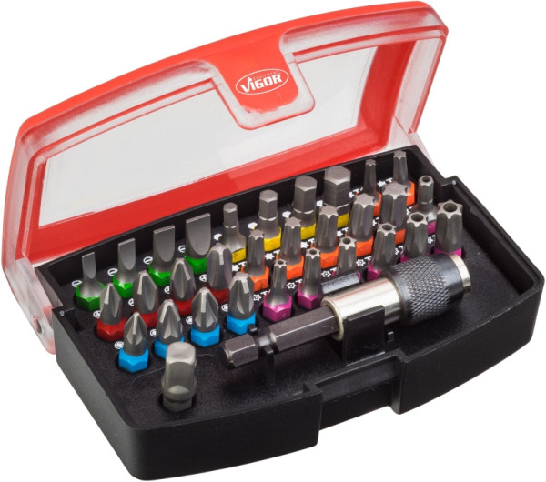 VIGOR bitbox, massieve zeskant 6,3 (1/4 inch), fraudebestendig TORX® profiel, aantal gereedschappen: 32, V5019