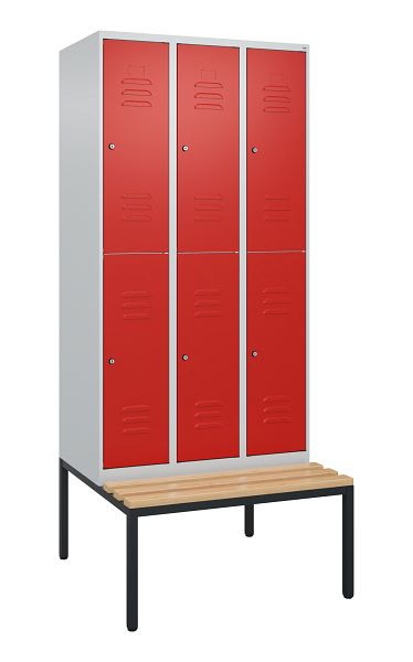 C+P dubbeldekskast Classic PLUS, 3 vakken, 2120x900x815mm, 7035/3020, cilindersloten, beukenhouten zitlatten, bank, 0803507-30 S10092