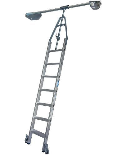Krause trapladder, dubbele plank, aluminium, verrijdbaar, met railsysteem, 7 treden, 257510