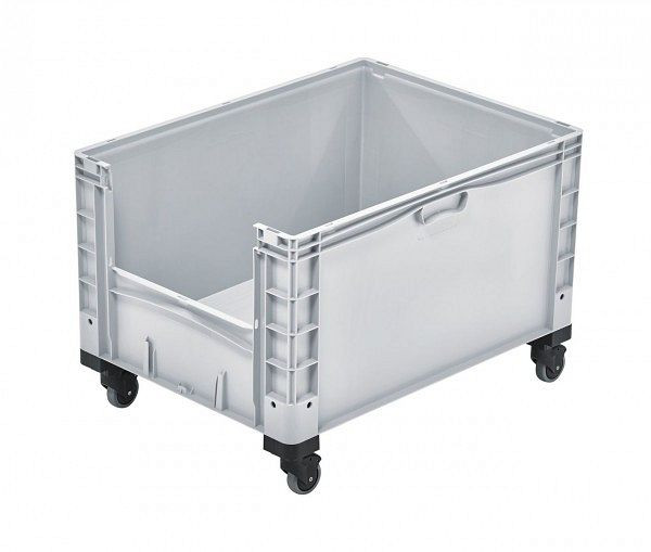 ALPHA Eurocontainer gesloten 800x600x420 mm met uitneemopening en wielen, 2599-GR