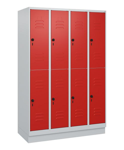 C+P Doppelstöckiger Spind Classic PLUS, Sockel, 4 Abteile, 1800x1200x500mm, 7035/3020, Drehriegel, 0803207-40 S10002