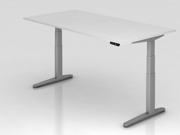 Hammerbacher elektrisch zit-sta bureau 200x100cm wit/zilver, rechthoekige vorm, VXBHM2E/W/SS