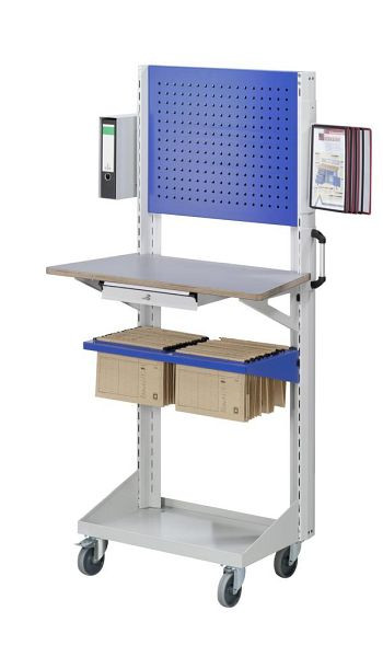 ANKE geperforeerde metalen basiswagen, werkblad, hanglade, hangmap, displaykaarthouder en maphouder; 800x450x1950mm; met 1x geperforeerde plaat