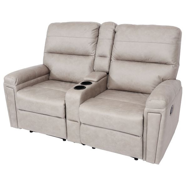 Mendler 2-zits bioscoopstoel HWC-K17, relaxstoel, tv-stoel, bank, nosag vering, bekerhoudervak, stof/textiel lichtgrijs, 94728+94729+94730