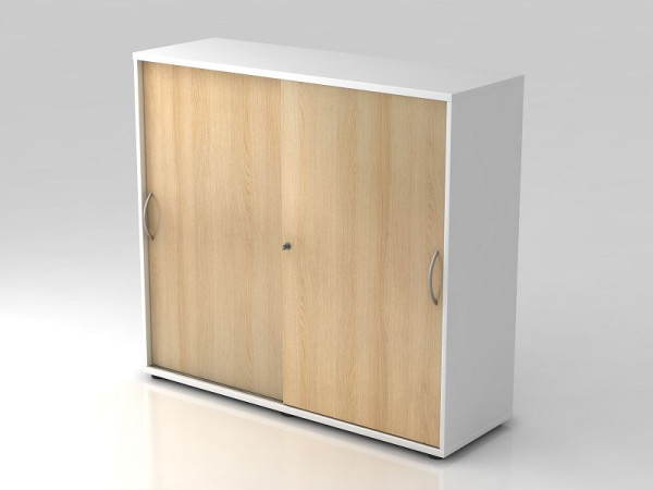 Hammerbacher schuifdeurkast 3OH 120cm gebogen handgreep wit/eiken, 120x40x110 cm (BxDxH), V1753S/W/E/BM