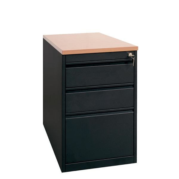 Lüllmann staande container, greeplijst voorzijde, 3 laden, 750 x 460 x 790 mm, diepzwart/esdoorn, 509402