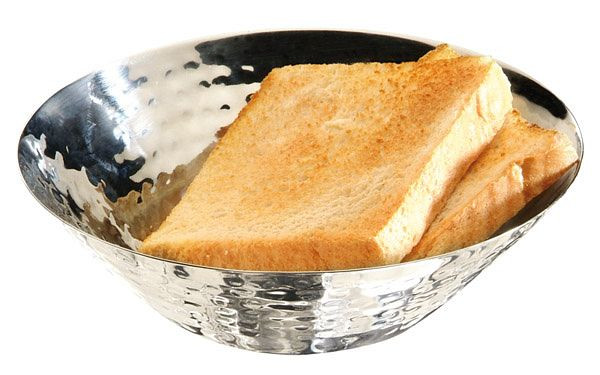 APS brood- en fruitschaal, Ø 16 cm, hoogte: 5 cm, roestvrij staal, hoogglans gepolijst, gehamerde look, 30276