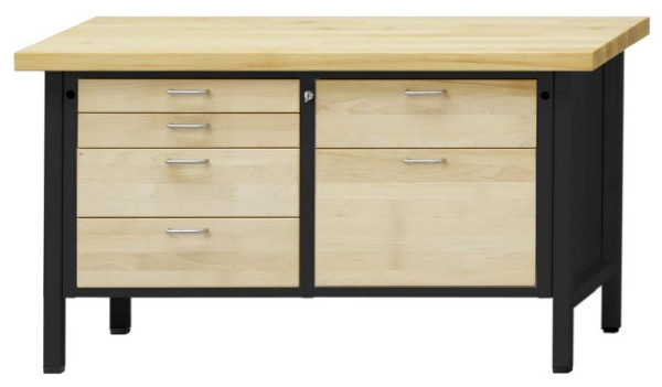 ANKE kastwerkbank; 1500x700mm; Beuk massieve plaat; Links 4 laden 90, 90, 180, 180 mm; Rechts 2 laden 180, 360 mm