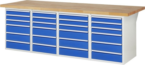 RAU werkbank serie 7000 - modulair ontwerp, 4 onderbouwcontainers (6x laden), 2500x840x900 mm, 03-7515A5-259B4S.11