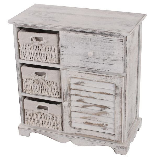 Mendler ladekast met 3 manden 63x60x30cm, shabby look, vintage, wit, 30439