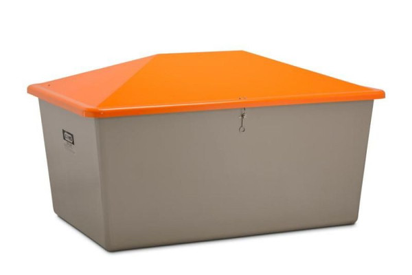 Cemo gritcontainer 2200 l, zonder uitnameopening, grijze container, oranje deksel, afmetingen: 213 x 152 x 124 cm, 7439