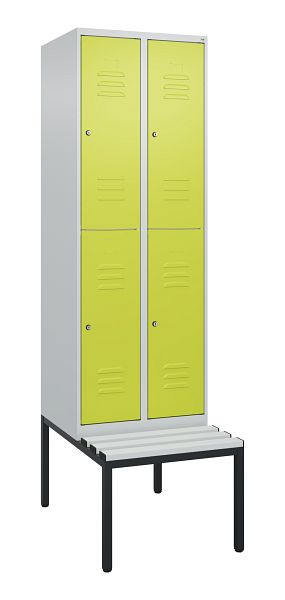 C+P dubbeldekskast Classic PLUS, 2 vakken, 2120x600x815mm, 7035/0024, cilindersloten, met bank eronder, 0803507-20 S10025