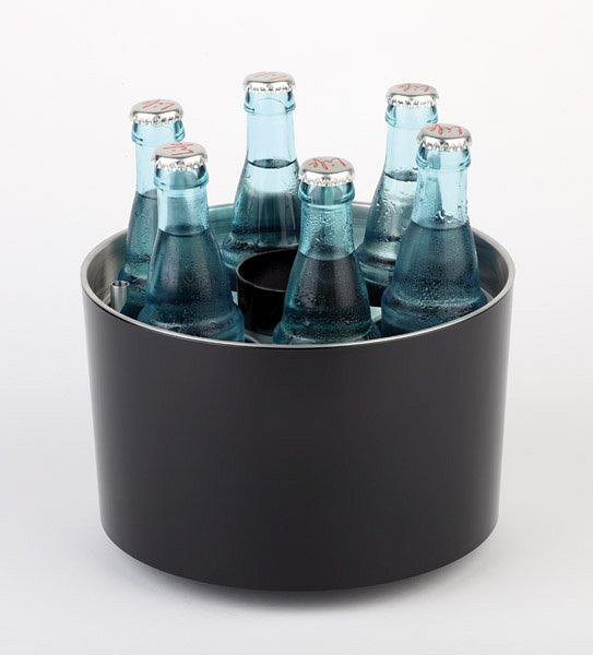 APS conferentiekoeler, Ø 23 cm, hoogte: 15 cm, zwart, kunststof SAN, RVS, inclusief koelelement, flesopener, kroonkurkbakje, 00621
