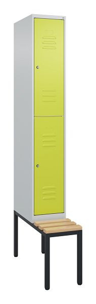 C+P dubbeldekkerkast Classic PLUS, 2120x300x815mm, 7035/0024, cilindersloten, zitlat van beukenhout, met zitbank eronder, 0803507-10 S10100