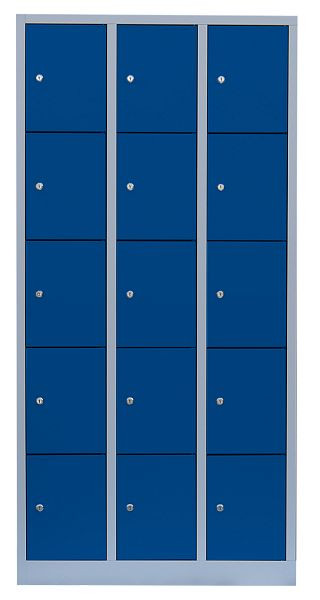 Lüllmann stalen compartimentenkast, 1800 x 885 x 500 mm, lichtgrijs/gentiaanblauw, 520531