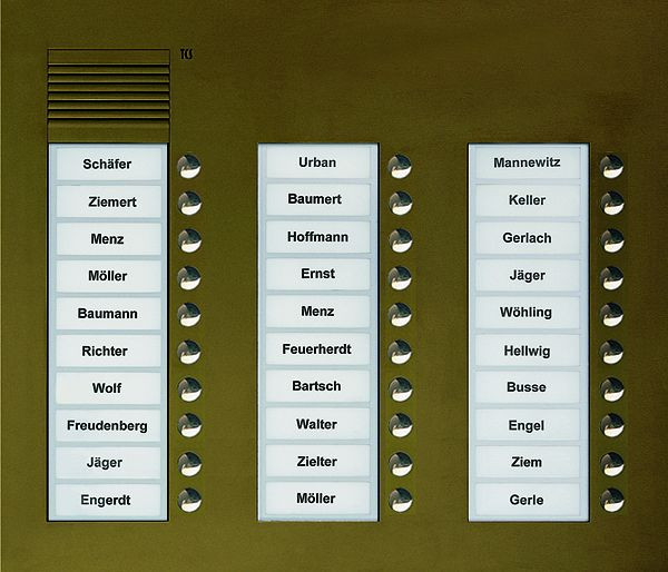 TCS audio buitenstation serie PUK 30 belknoppen (rechts uitgelijnd), 3 kolommen, UP brons, PUK30/3-EB