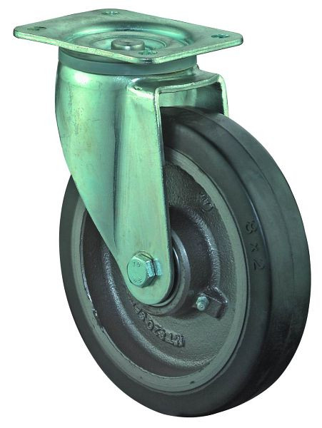 BS Rollen zwaarlastwiel, wielbreedte 50 mm, wiel-Ø 200 mm, draagvermogen 450 kg, zwarte elastische banden, gegoten wiellichaam, kogellagers, L600.B81.200