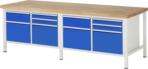 RAU werkbank serie 8000 - frameconstructie (gelast frame), 2 dubbele bodemcontainers (5x laden), 2500x840x900 mm, 03-8472A2-259B4S.11
