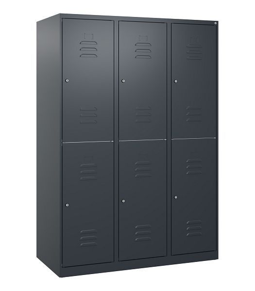 C+P Doppelstöckiger Spind Classic PLUS, 3 Abteile, 1700x1200x500mm, 7016/7016, Zylinderschlösser, 0803007-32 S10023