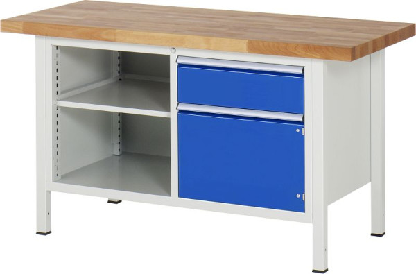 RAU werkbank serie 8000 - frameconstructie (gelast frame), 1x legbord, 1x lade, 1x draaideur, 1500x840x700 mm, 03-8461A2-157B4S.11