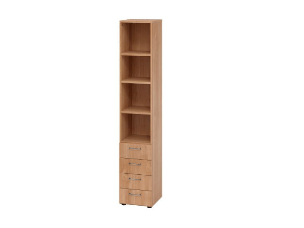 Hammerbacher combikast 6OH, 4 laden, BS walnoot/walnoot, 40 x 41,7 x 215,6 cm, 4 laden, metalen handgreep, V964S4/N/N/BS