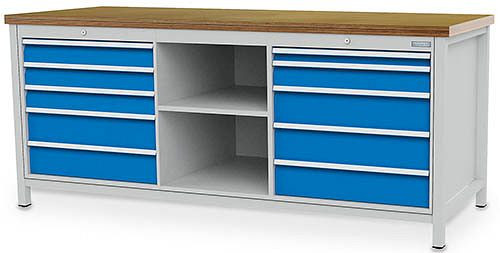 Bedrunka + Hirth box werkbank Serie 2000 R24-24, 4x100, 5x150, 1x50, lade volledig uittrekbaar 100%, 2000 x 750 x 959 mm, 03.20.15V9