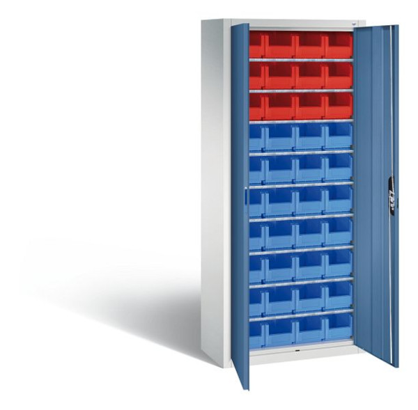 C+P tijdschriftenkast serie 13, H1690xB700xD300mm, kleur: lichtgrijs / verre blauw, verzonken handgreep, 133413-28 S10041