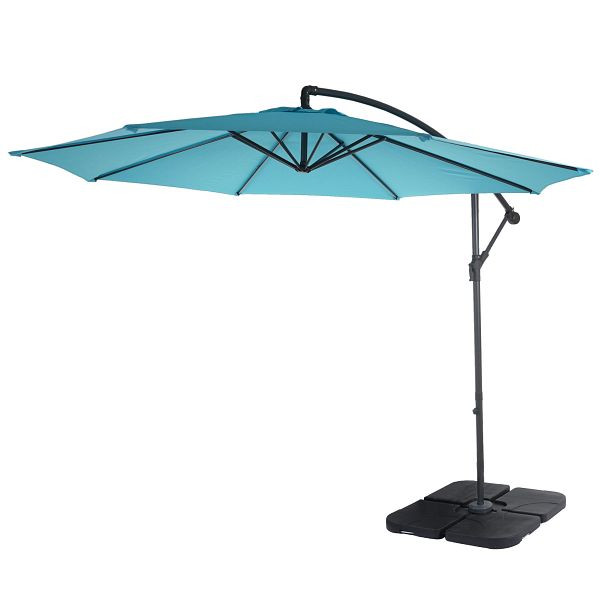 Mendler Acerra verkeerslichtparaplu, zonnescherm, Ø 3m kantelbaar, polyester/staal 11kg, turkooisblauw met standaard, 46813+31831