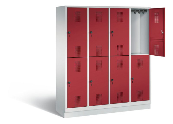 C+P locker dubbeldekker Evolo, H1800xW1590xD500mm, kleur: lichtgrijs/robijnrood, 48320-42 S10074