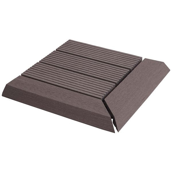 Mendler WPC hoekvloertegel Rhone + eind, houtlook terras, 30x30cm Premium, hoek rechts, grijs lineair, 77613