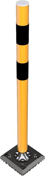 Schake terugslagpaal Ø 60 mm, met voetplaat voor deuvels Quick Release, geel met zwarte strepen, 4261BG