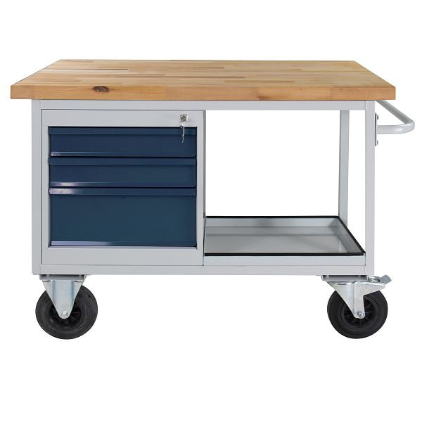 ADB Verrijdbare werkbank "Tafelwagen type" 3 laden, plank, 840x1300x600 mm, lichtgrijs, RAL 7035, laden: antracietgrijs (RAL 7016), 44745