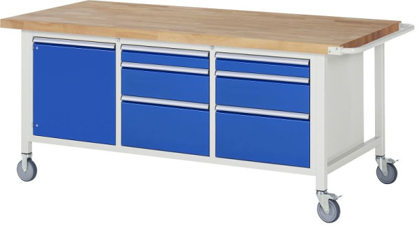 RAU verrijdbare werkbank serie 8000, drievoudige bodemcontainer (6x lade, 1x draaideur), 2000x880x900 mm, 05-8570A2-209B4S.11