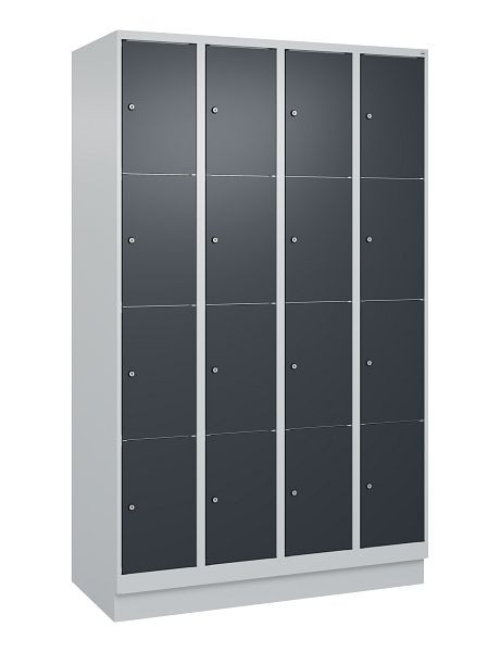 C+P lockerkast Classic PLUS, onderstel, 4 vakken met elk 4 vakken, 1950x1200x500mm, 7035/7016, 080020-404 S10008
